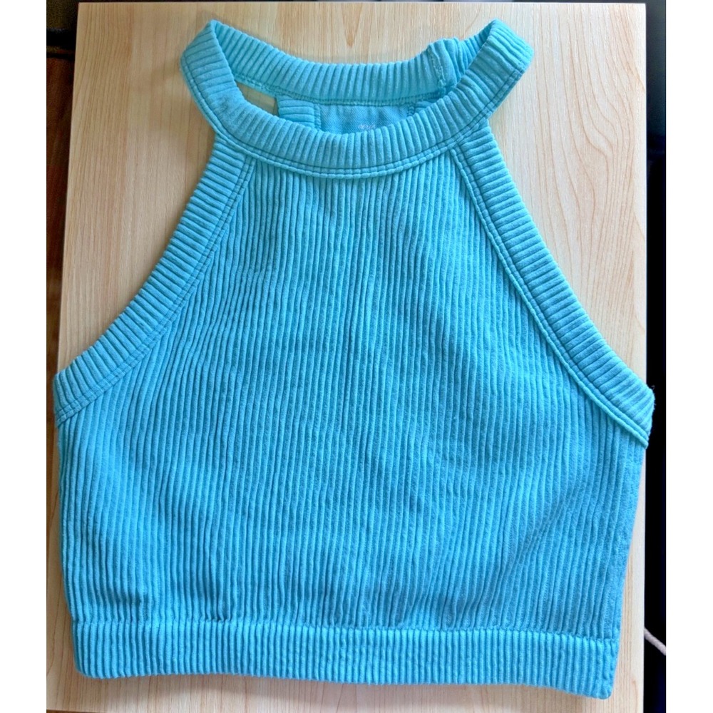 Aerie Superchill Seamless High Neck Bra Top in the color Aqua Teal Size S